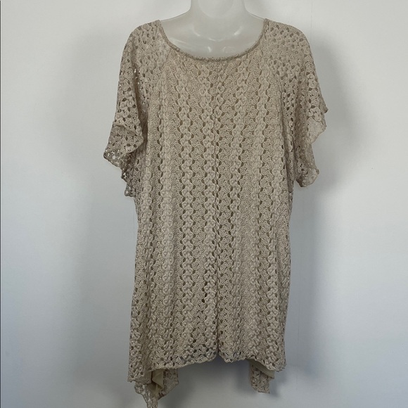 Dress Barn Crochet Cottagecore Flare Elegant Beige Women's 3X Pullover Tunic Top - Picture 6 of 10